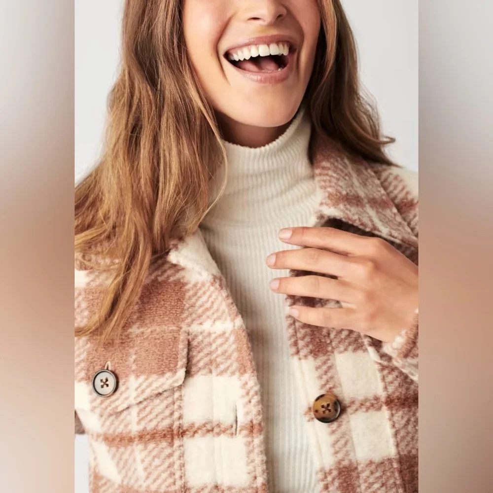 Faherty Collins Rose Plaid Fieldstorm Blanket Shirt Jacket Size XS X-small - Picture 3 of 9